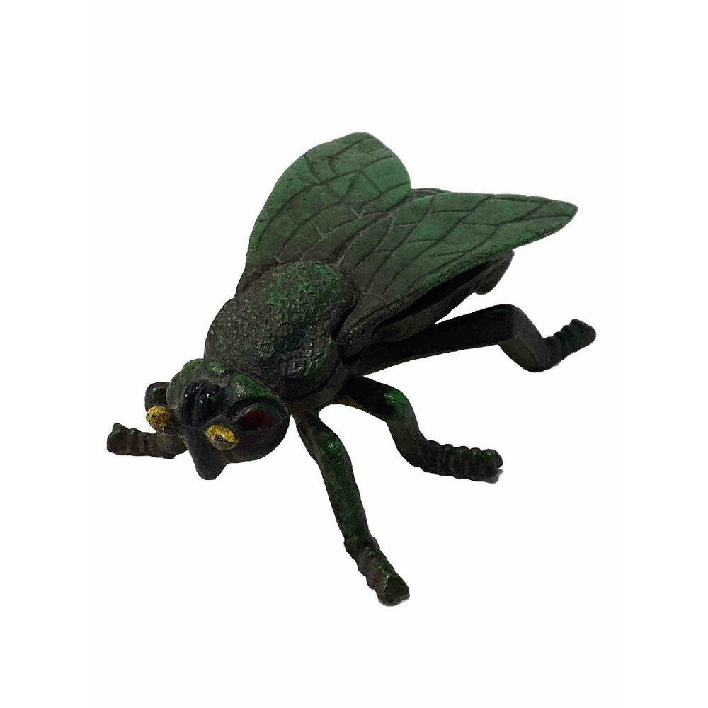 Green Hinged Cast Iron Fly Trinket Box Match Safe Holder Ash Tray Grasshopper